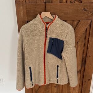 Eddie Bauer Tan Sherpa Fleece Jacket with Orange Trim